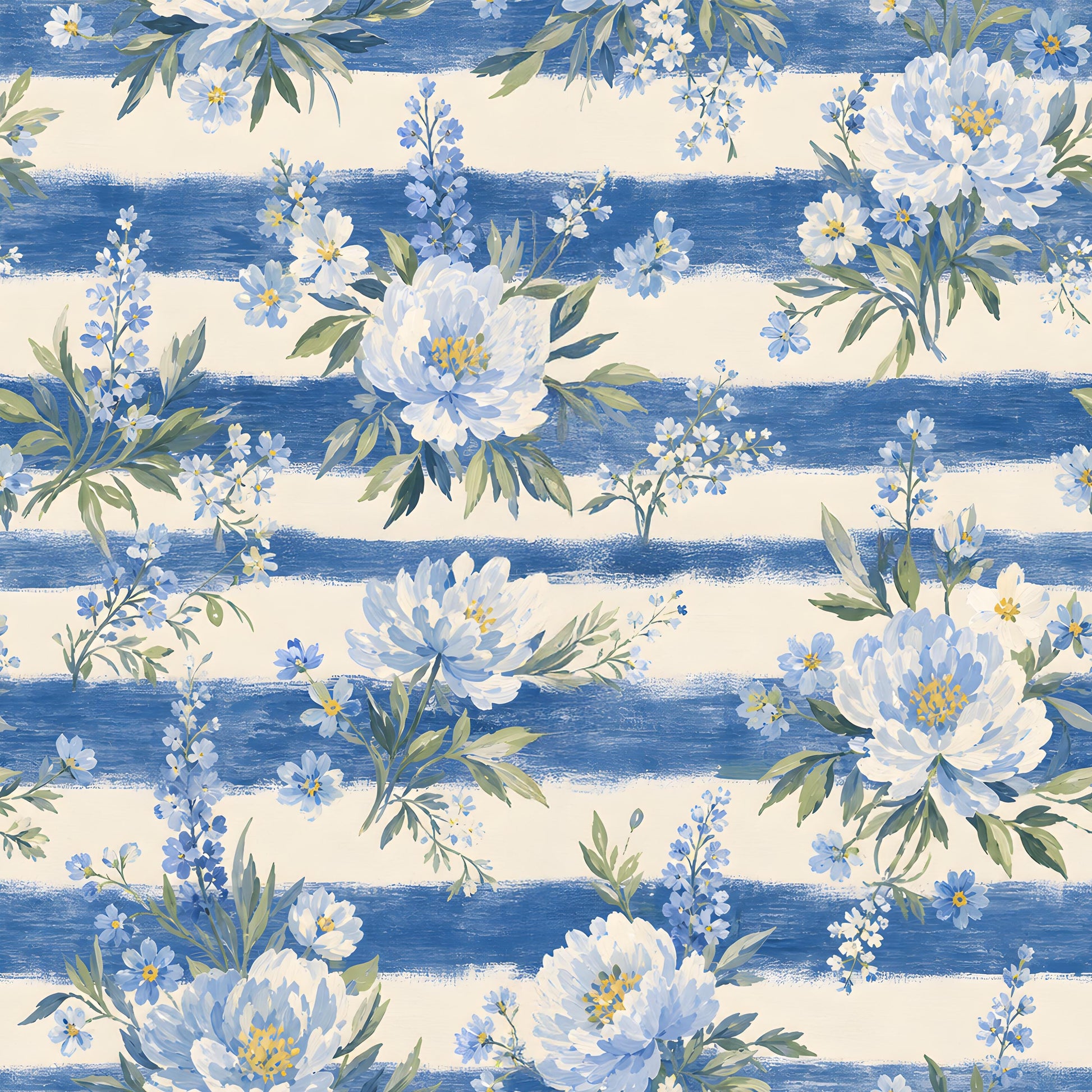 Blue Floral Stripes Fabric - Shop now at American Fabric Prints