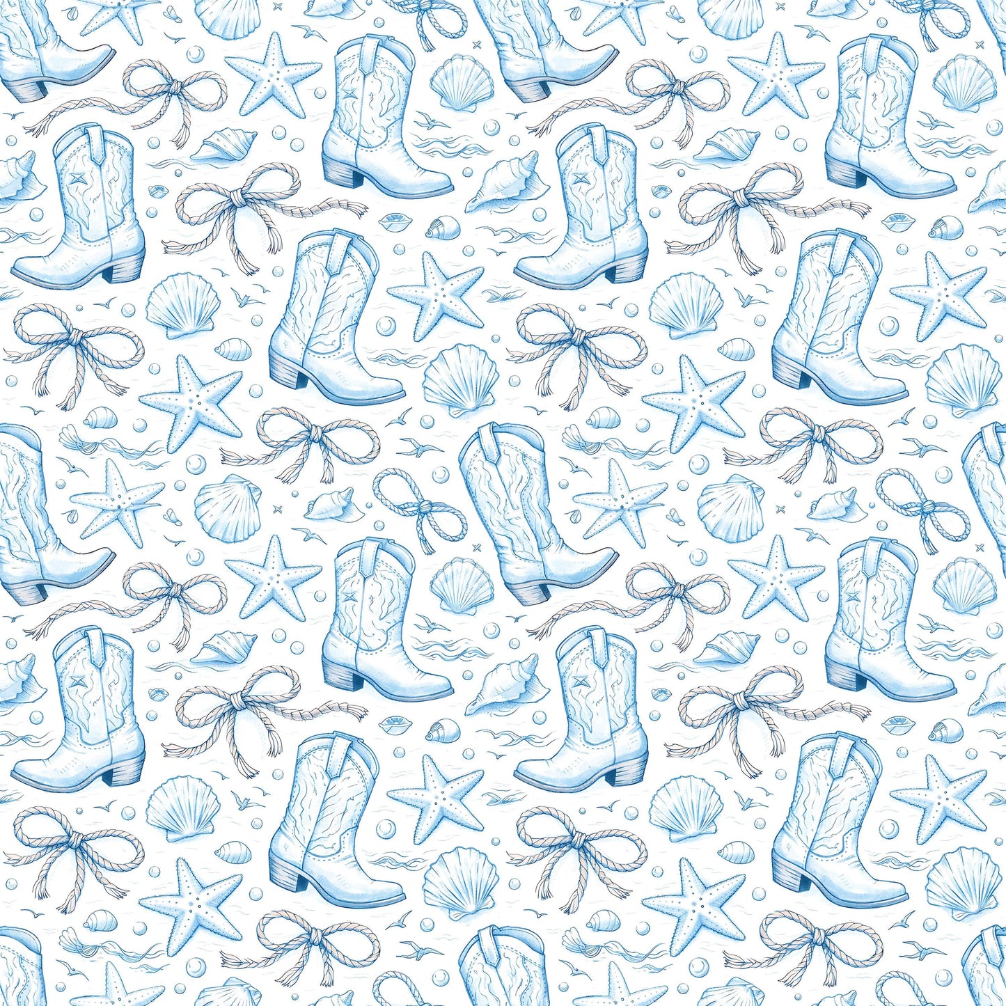 Blue Coastal Cowgirl Boots Fabric - Shop now at American Fabric Prints