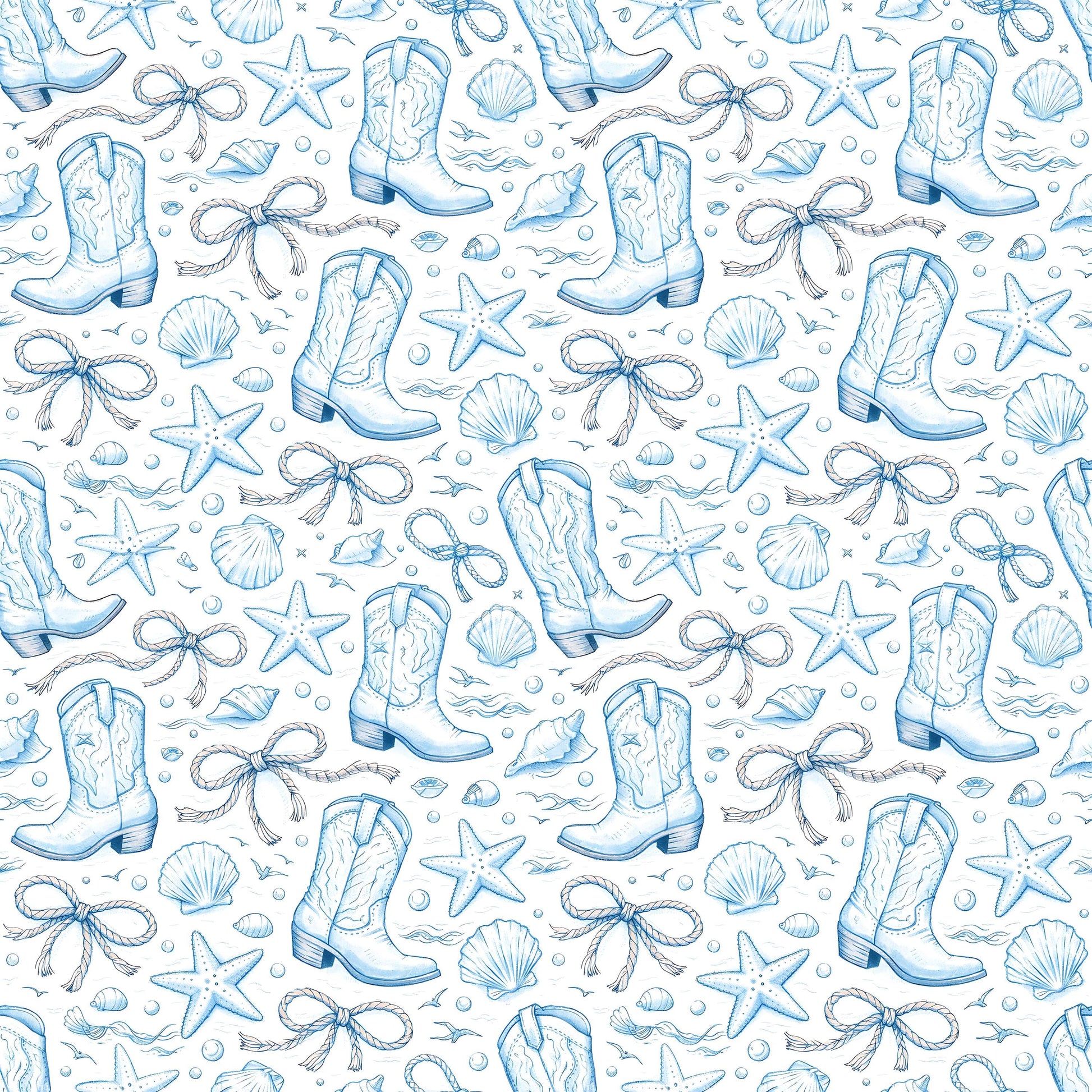 Blue Coastal Cowgirl Boots Fabric - Shop now at American Fabric Prints