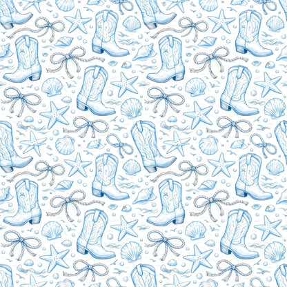 Blue Coastal Cowgirl Boots Fabric - Shop now at American Fabric Prints