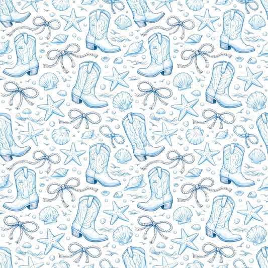 Blue Coastal Cowgirl Boots Fabric - Shop now at American Fabric Prints