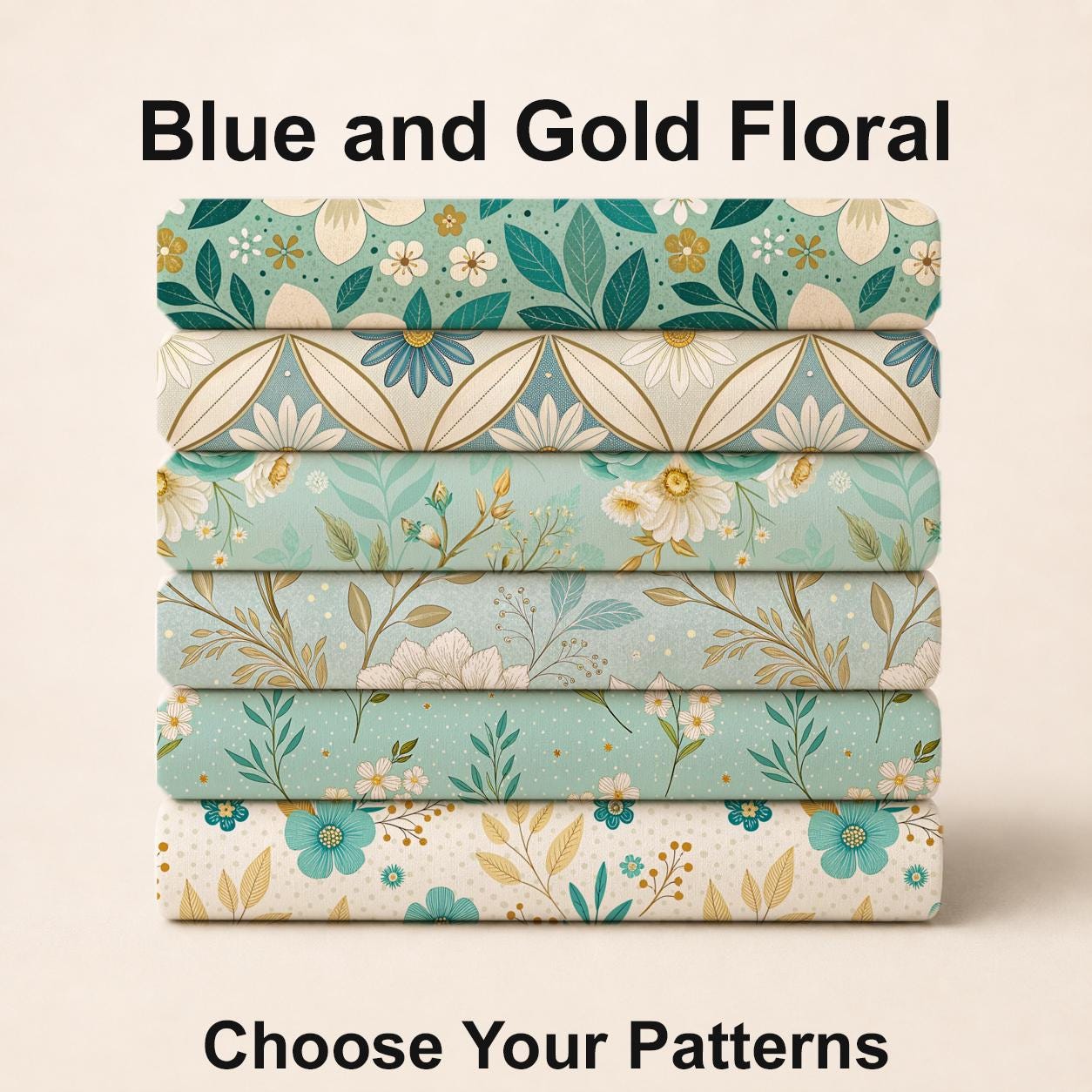 Blue and Gold Floral Fabric Bundle Set - Shop now at American Fabric Prints