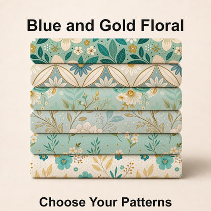 Blue and Gold Floral Fabric Bundle Set - Shop now at American Fabric Prints