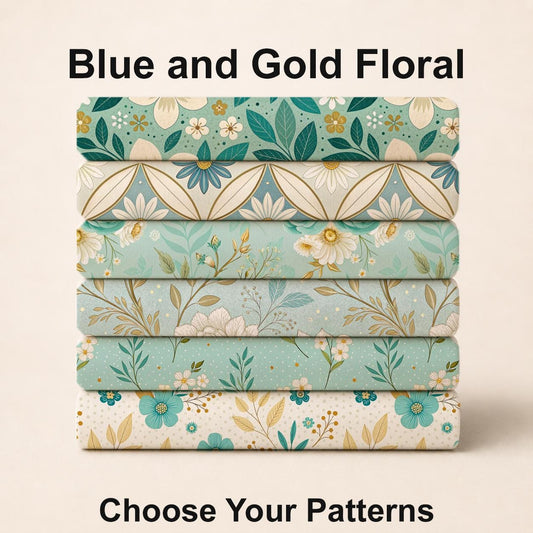 Blue and Gold Floral Fabric Bundle Set - Shop now at American Fabric Prints