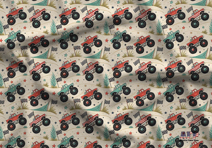 Monster Trucks Fabric - Shop now at American Fabric Prints
