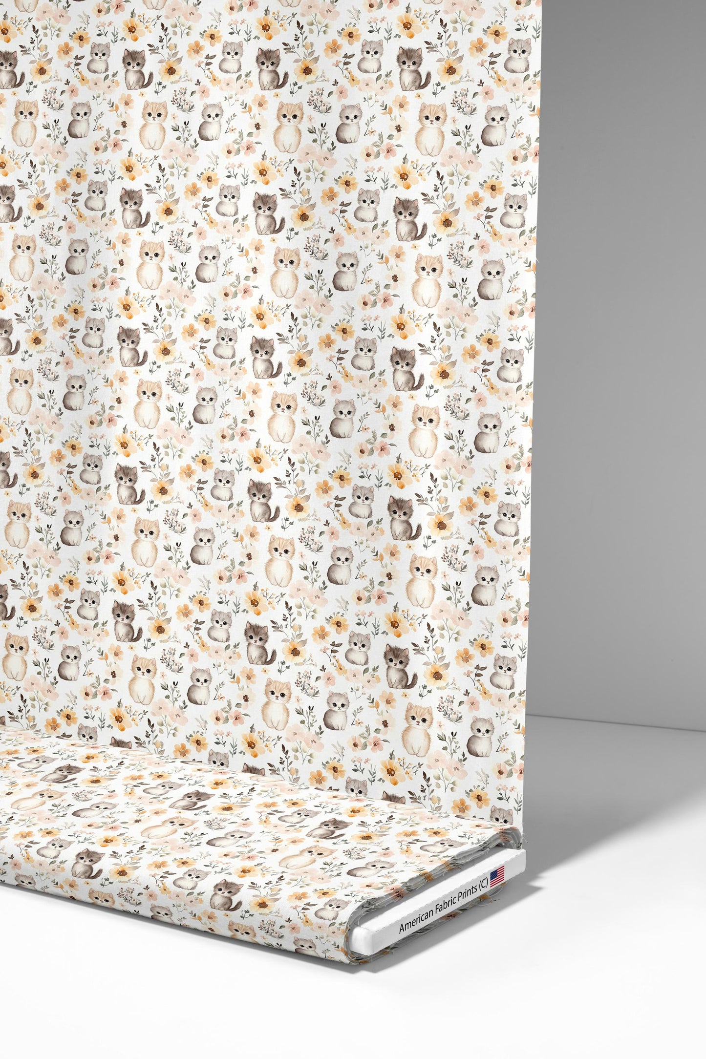 Quilting Fabric with Kittens and Flowers | BOHO Theme | Made in the USA by American Fabric Prints