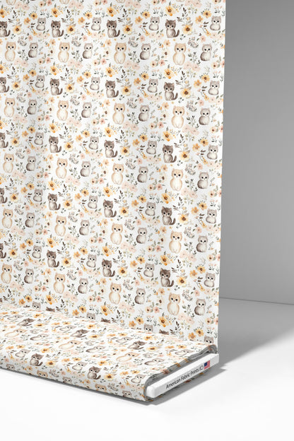 Quilting Fabric with Kittens and Flowers | BOHO Theme | Made in the USA by American Fabric Prints