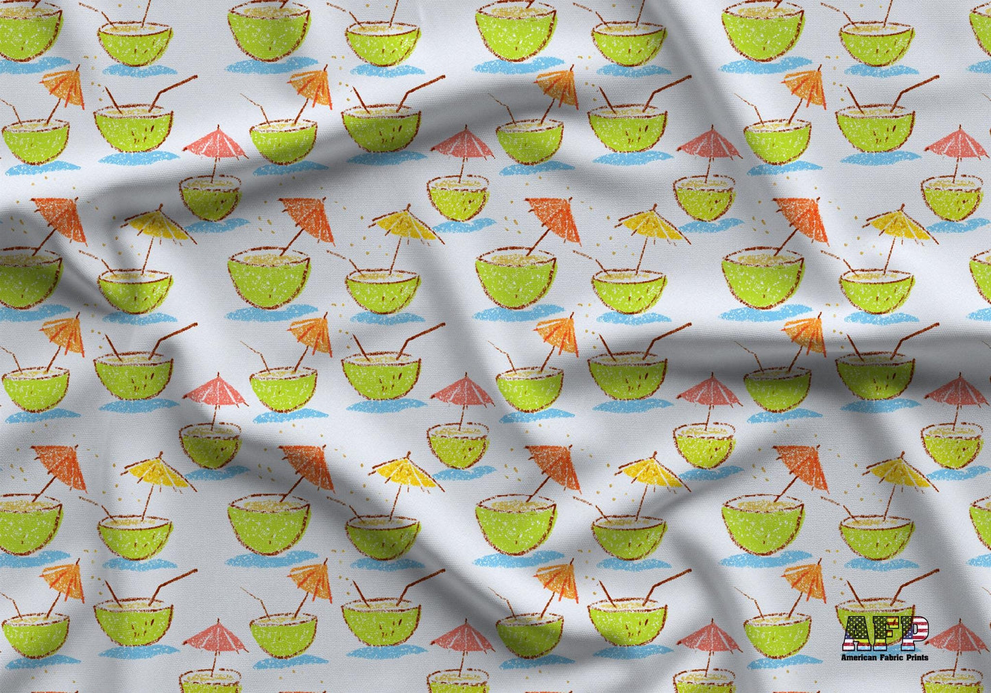 Doodle Coconut Drinks Fabric - Shop now at American Fabric Prints
