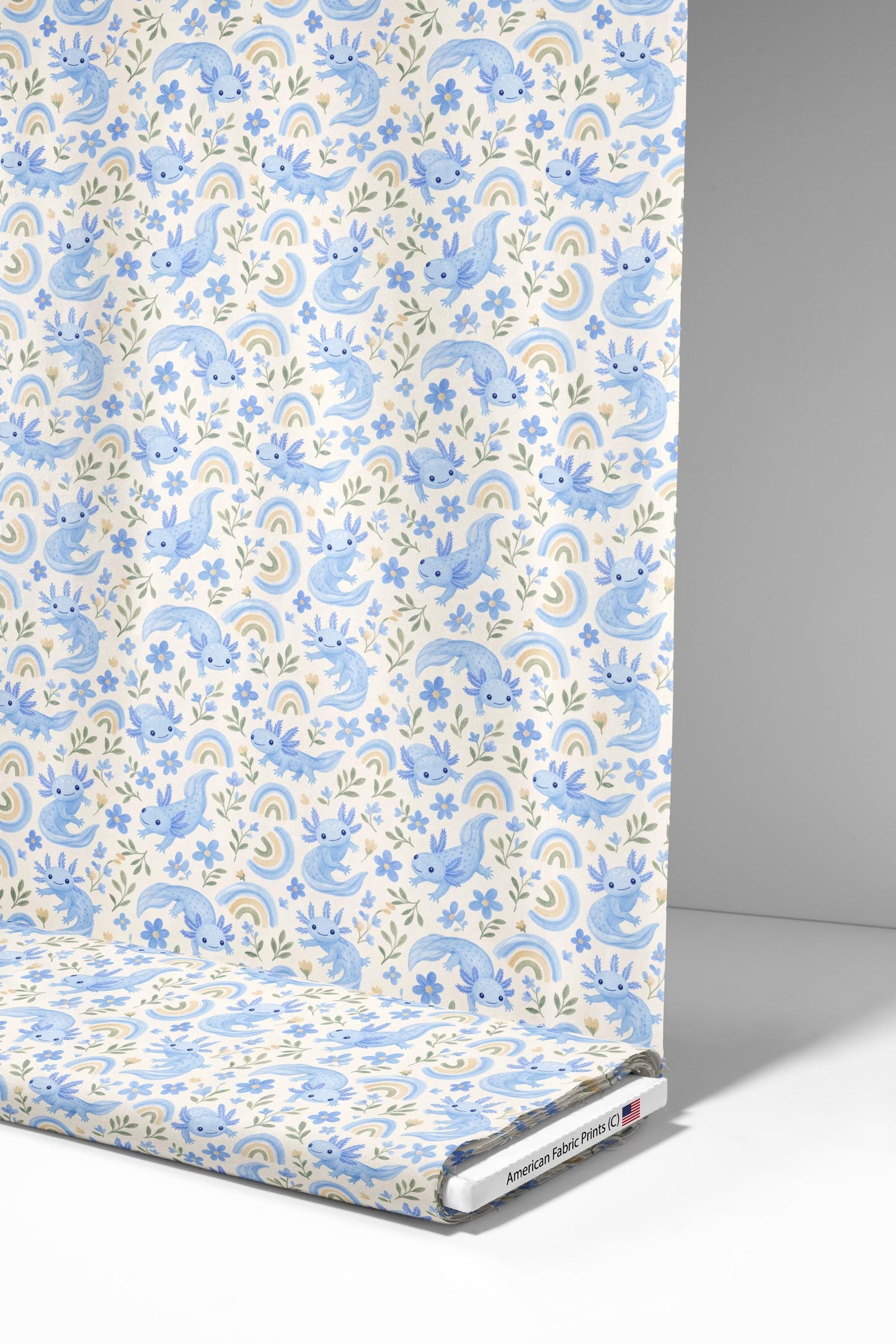 Blue Axolotl Rainbow Fabric - Shop now at American Fabric Prints