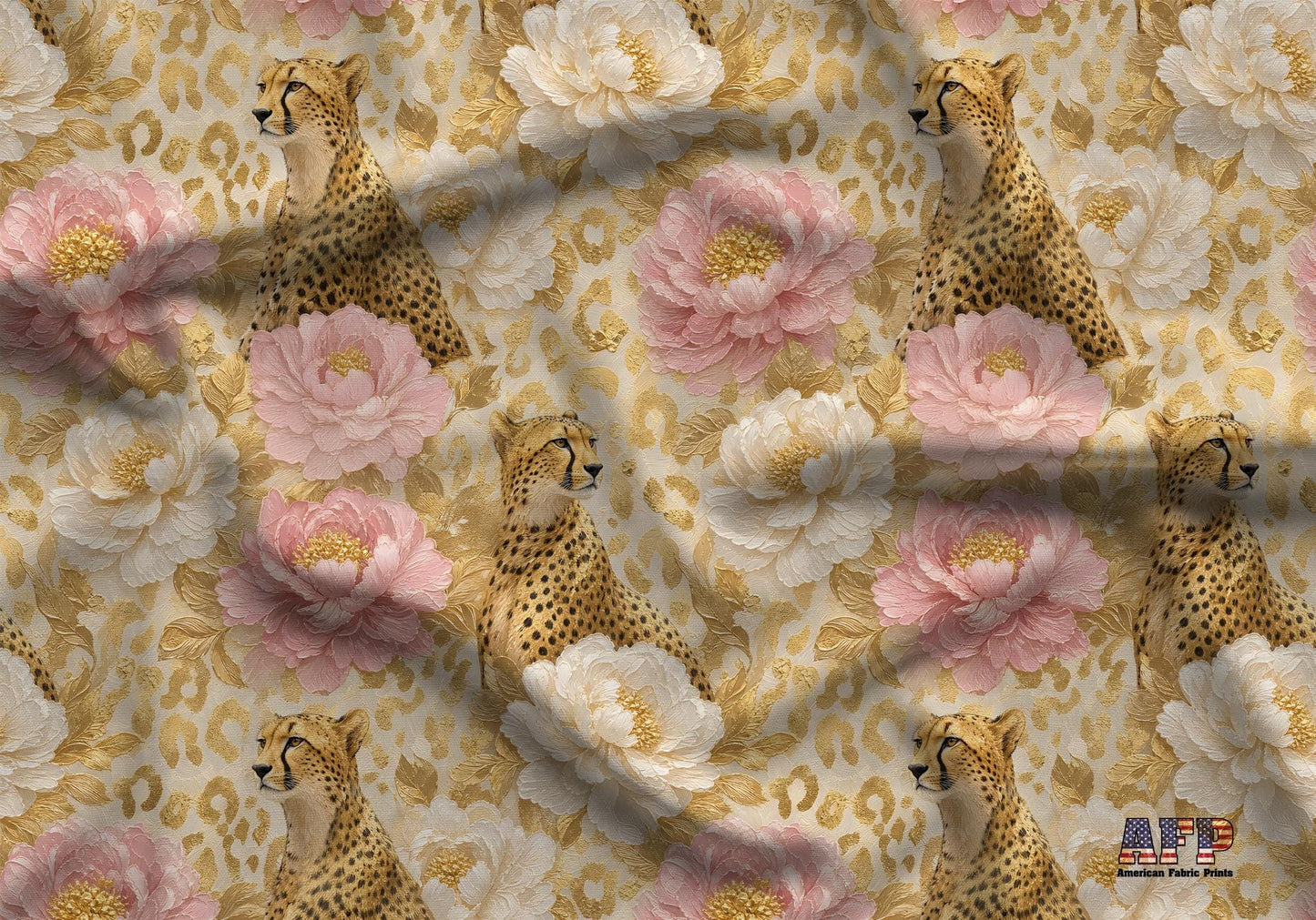 Cheetah in Peonies Fabric - Shop now at American Fabric Prints