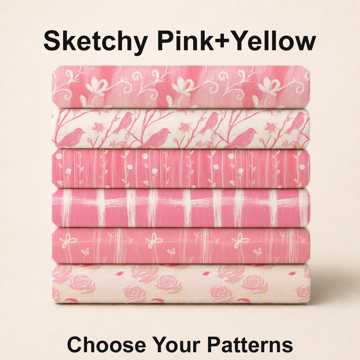 Sketchy Pink+Yellow Fabric Bundle Set - Shop now at American Fabric Prints