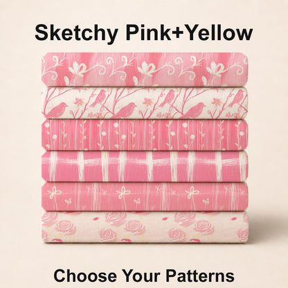Sketchy Pink+Yellow Fabric Bundle Set - Shop now at American Fabric Prints