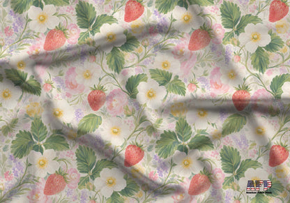 Strawberries and Floral Fabric - Shop now at American Fabric Prints