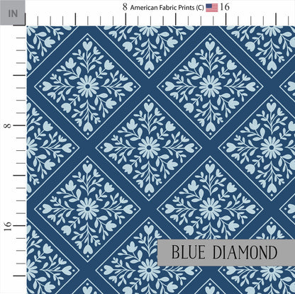 Elegant Blue Floral Quilting Fabric | Dutch Fabric Patterns | Choose Your Patterns | Fabric by the Yard | by American Fabric Prints | Hearts