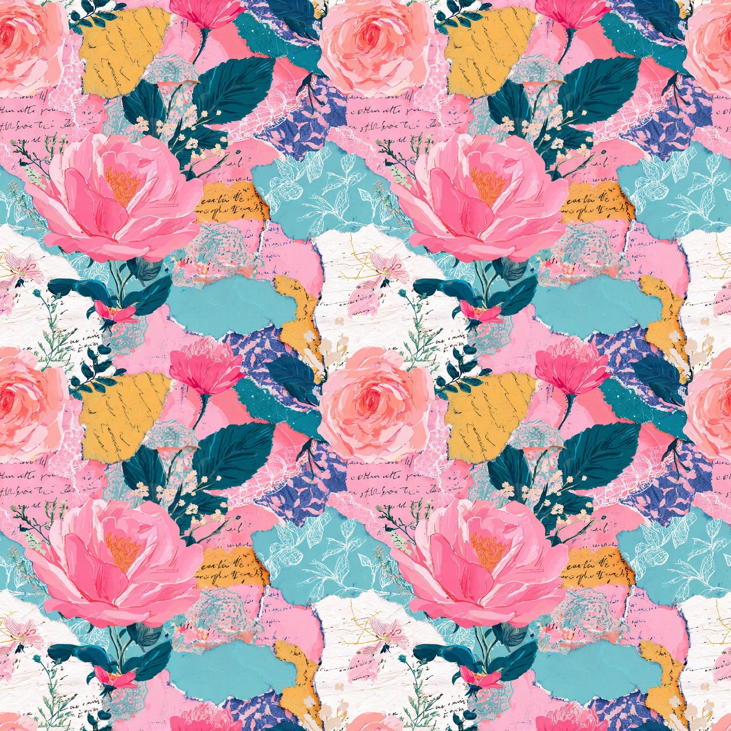 Boho Collage Floral+Letters Fabric - Shop now at American Fabric Prints