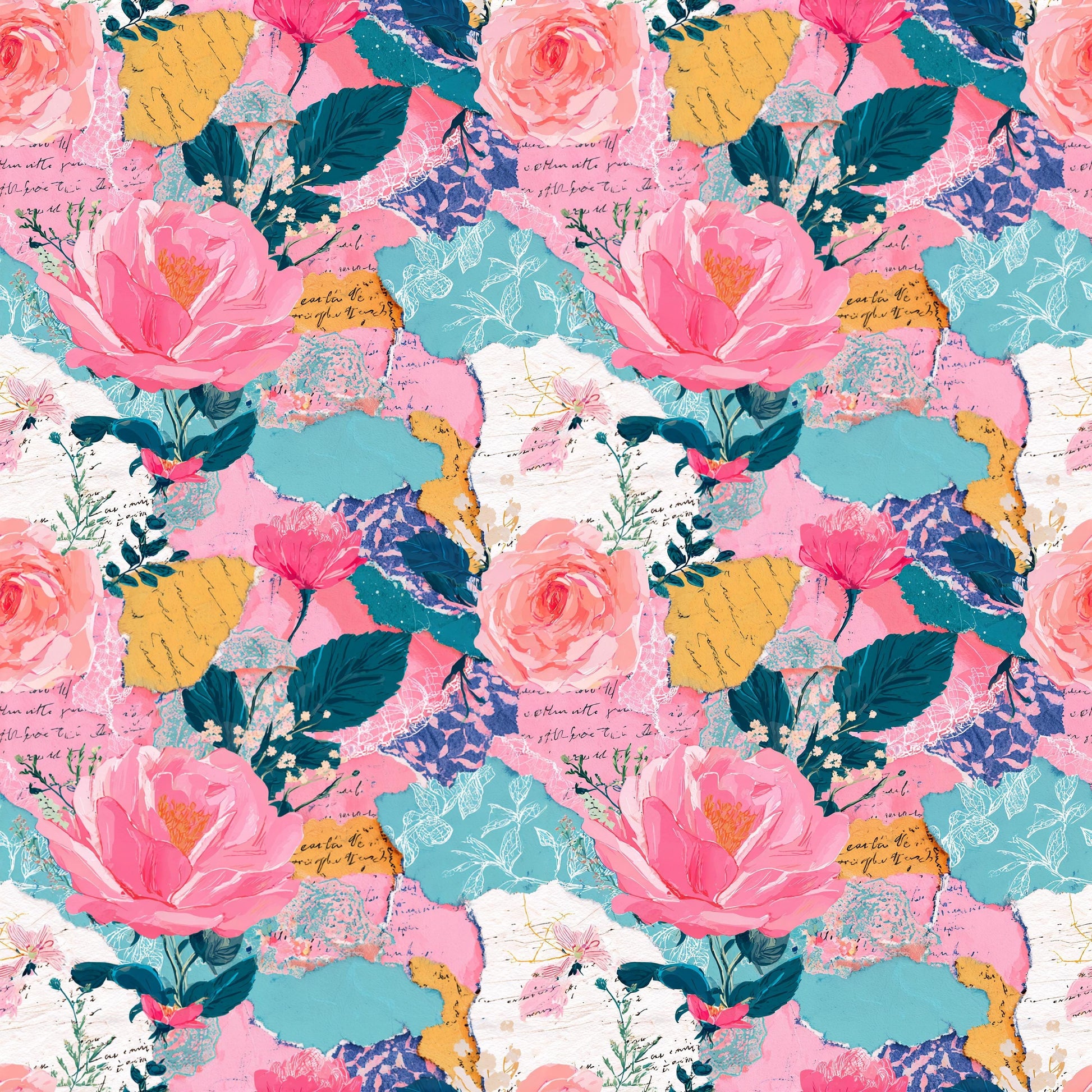 Boho Collage Floral+Letters Fabric - Shop now at American Fabric Prints