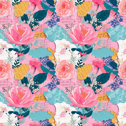 Boho Collage Floral+Letters Fabric - Shop now at American Fabric Prints