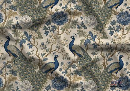 Peacock Floral Chinoiserie Fabric - Shop now at American Fabric Prints