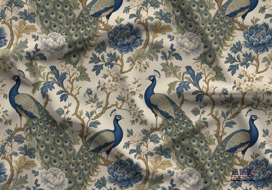 Peacock Floral Chinoiserie Fabric - Shop now at American Fabric Prints