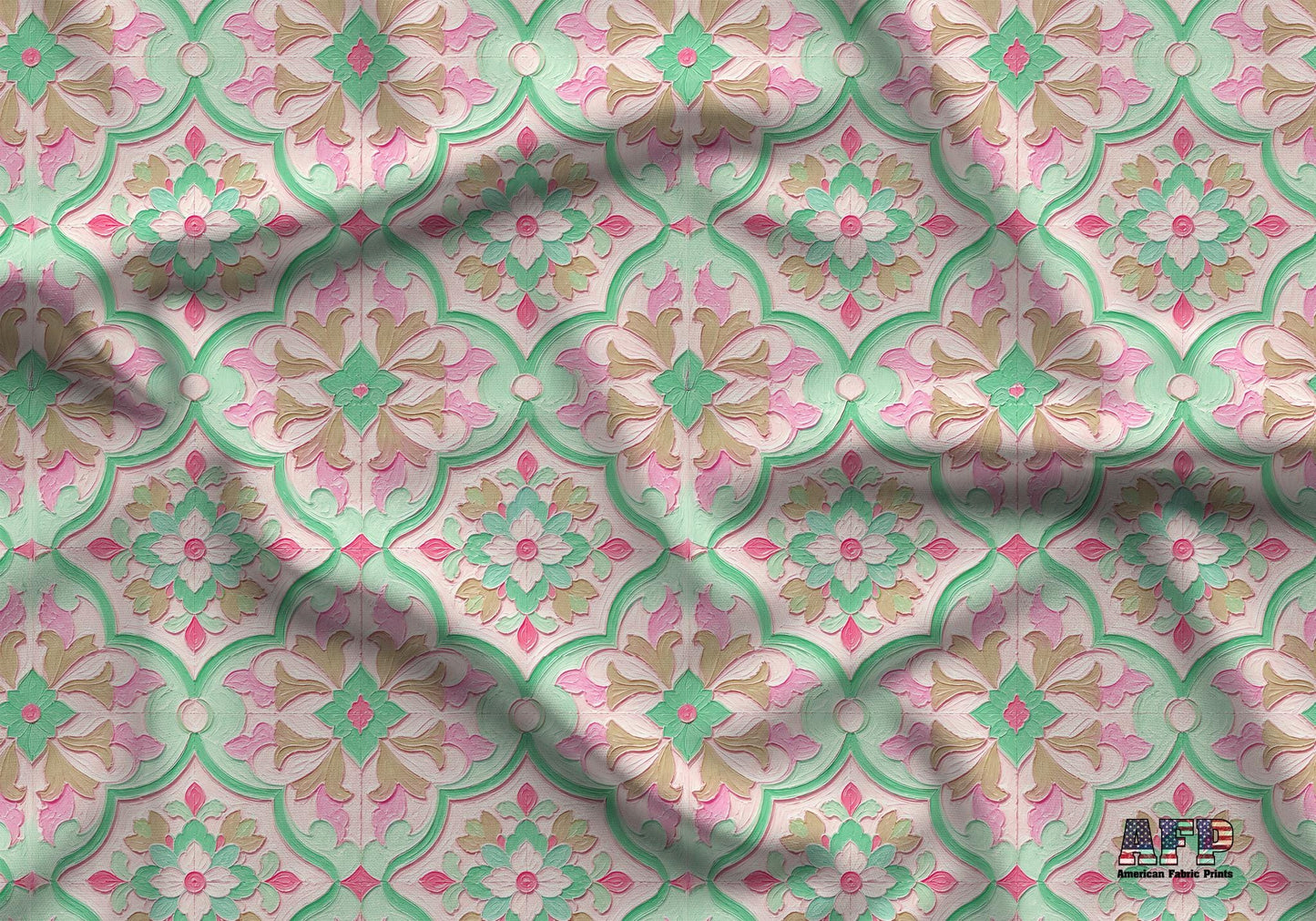 Mint Pink Damask Fabric - Shop now at American Fabric Prints
