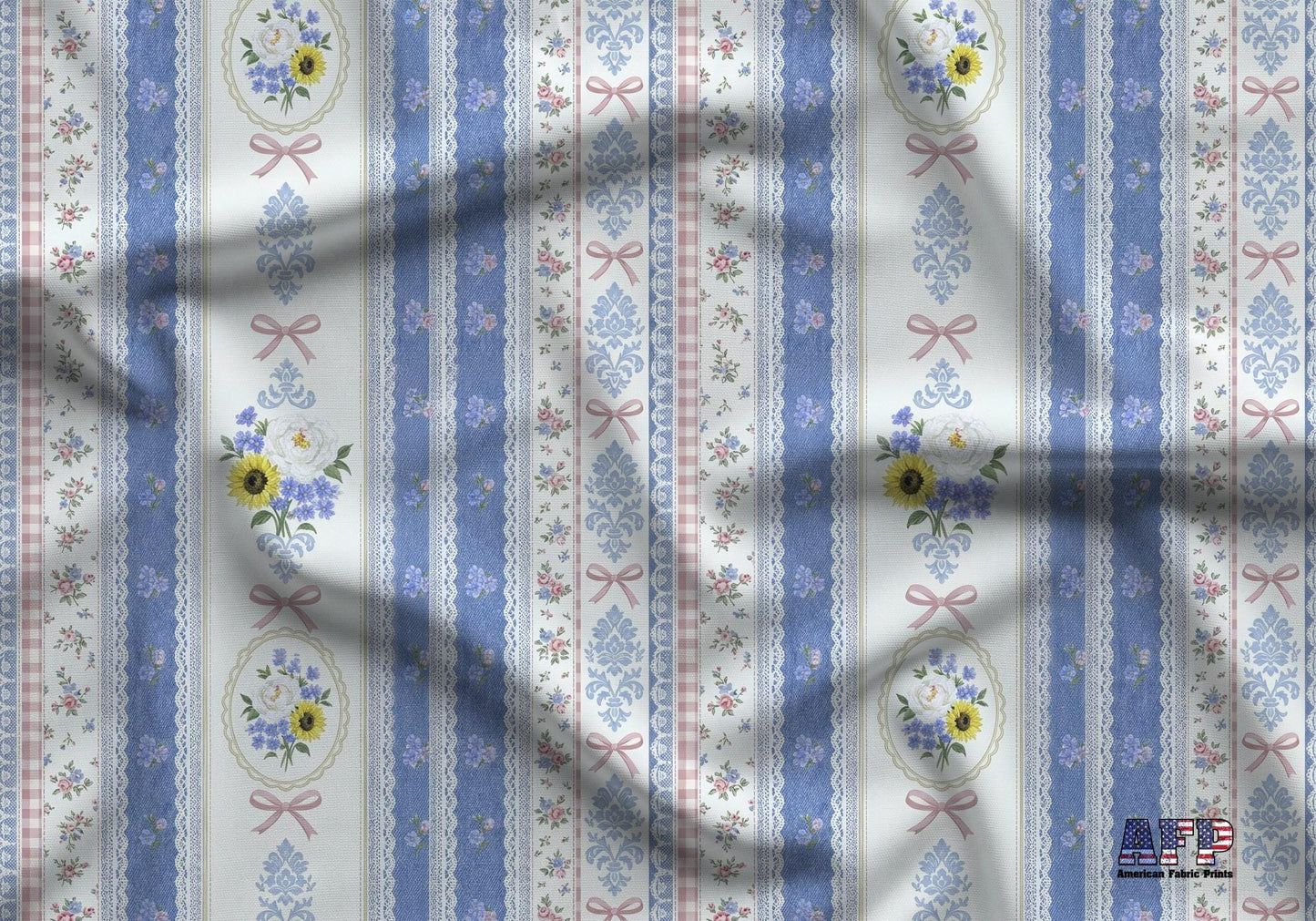 Denim Lace Retro Floral Fabric - Shop now at American Fabric Prints