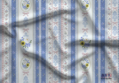 Denim Lace Retro Floral Fabric - Shop now at American Fabric Prints