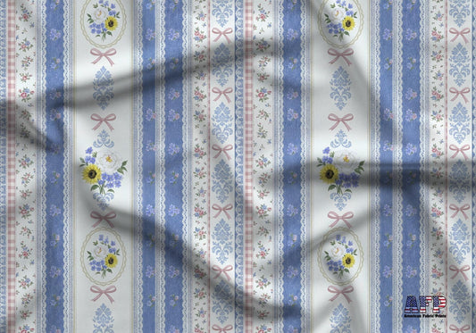 Denim Lace Retro Floral Fabric - Shop now at American Fabric Prints