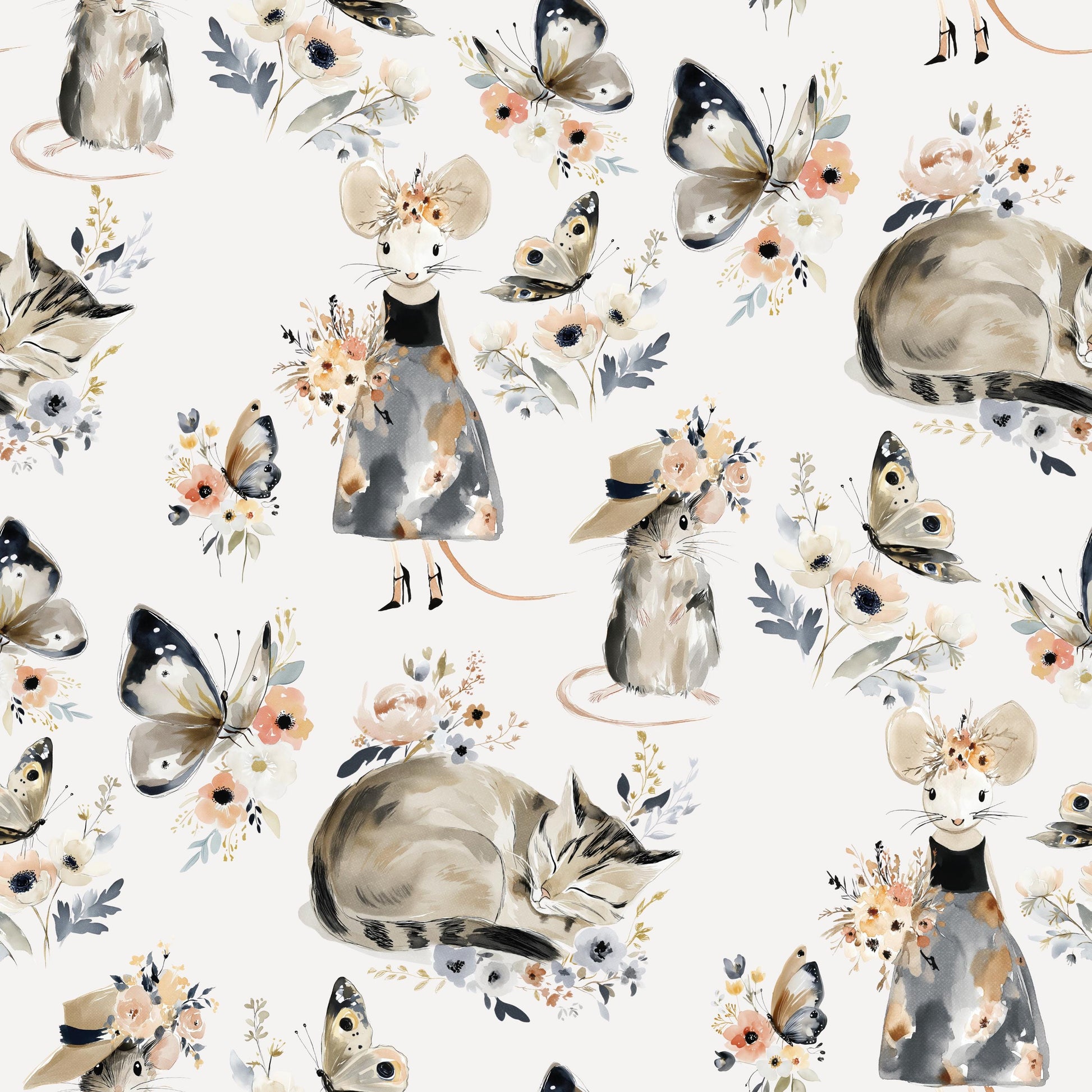 Cat and Mouse Floral Fabric - Shop now at American Fabric Prints