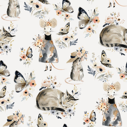 Cat and Mouse Floral Fabric - Shop now at American Fabric Prints