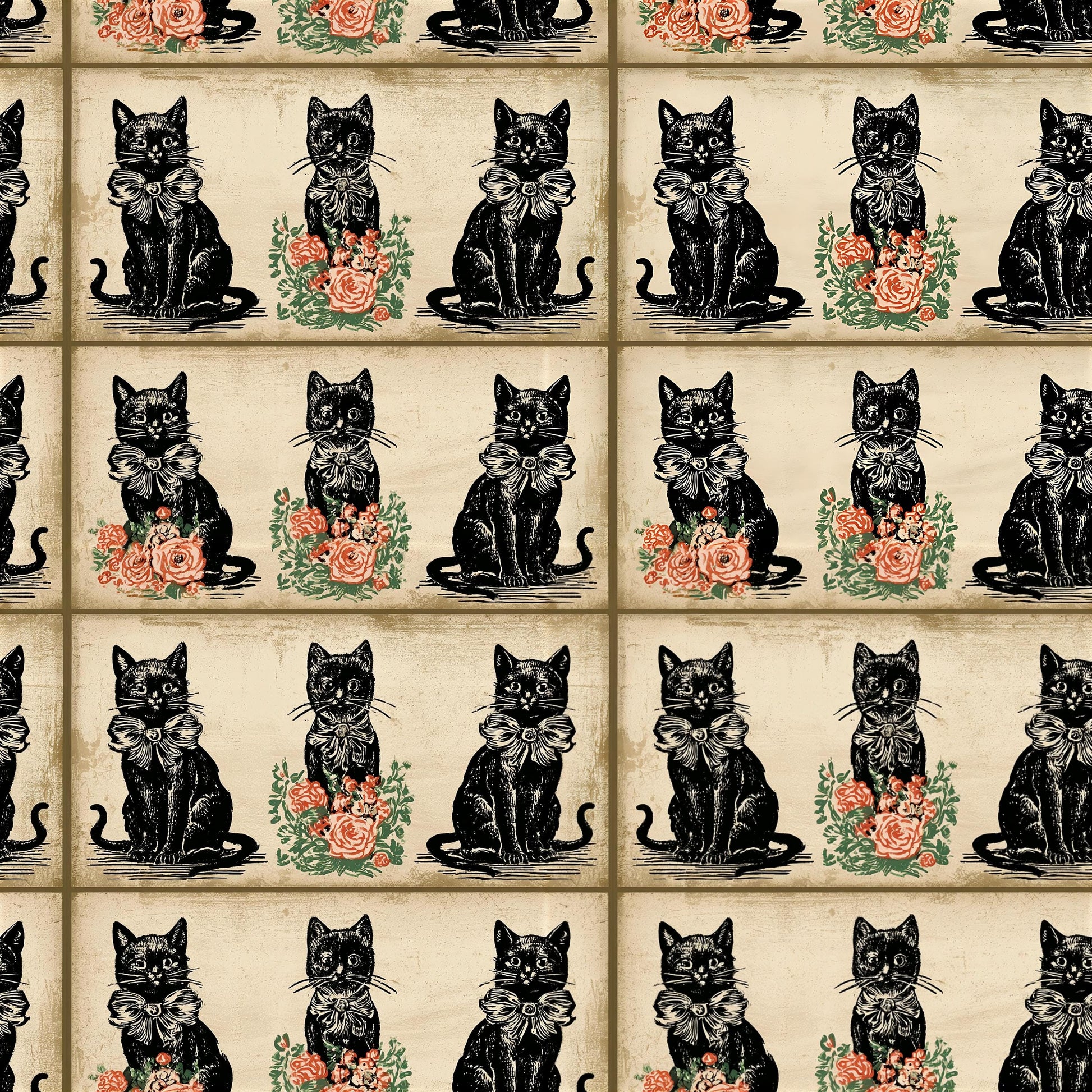 Vintage Retro Black Cats Fabric - Shop now at American Fabric Prints