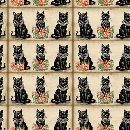 Vintage Retro Black Cats Fabric - Shop now at American Fabric Prints