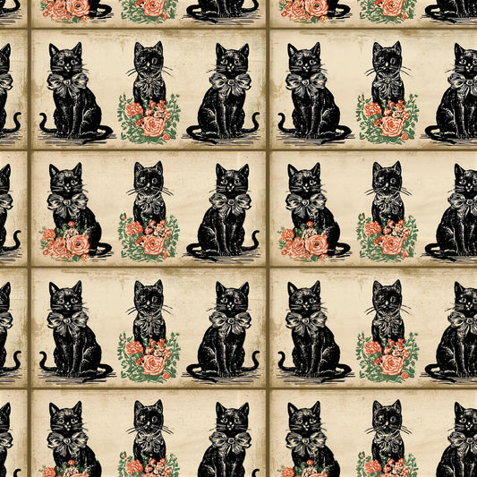 Vintage Retro Black Cats Fabric - Shop now at American Fabric Prints