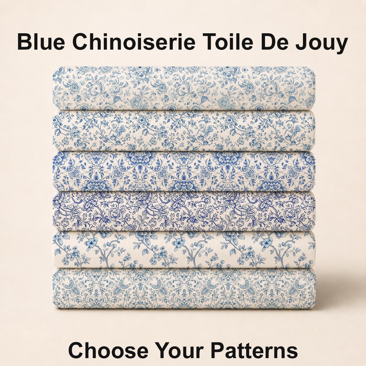 Blue Chinoiserie Toile De Jouy Fabric Bundle Set - Shop now at American Fabric Prints
