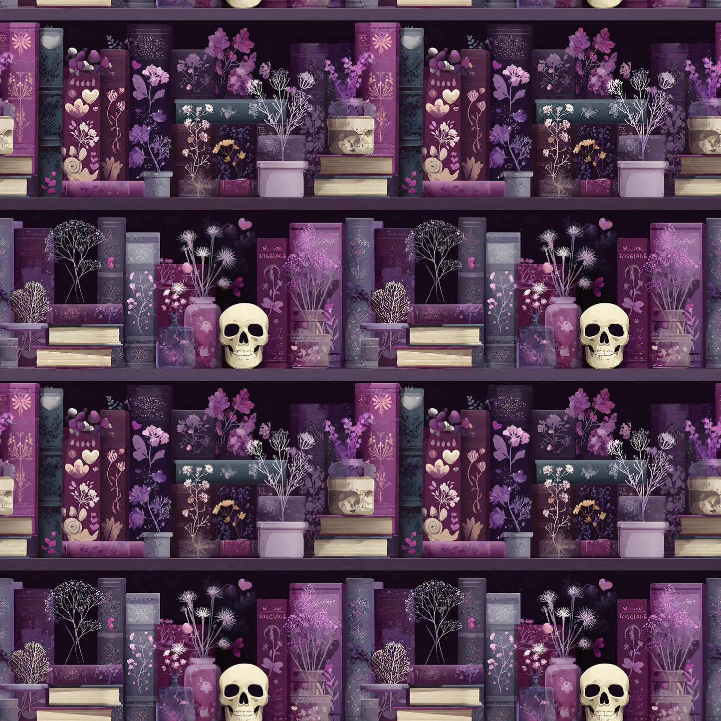 Purple Book Shelves Fabric - Shop now at American Fabric Prints