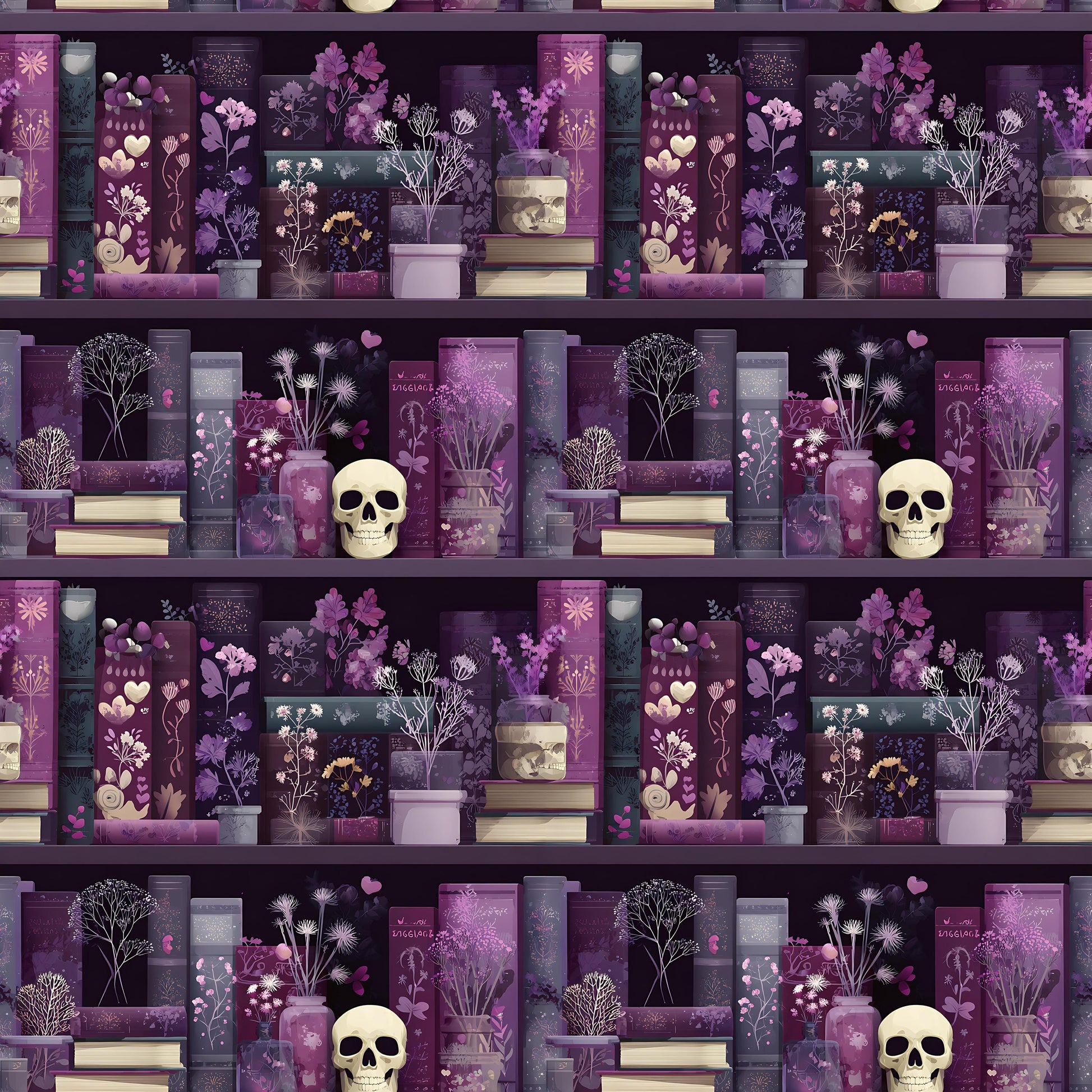 Purple Book Shelves Fabric - Shop now at American Fabric Prints