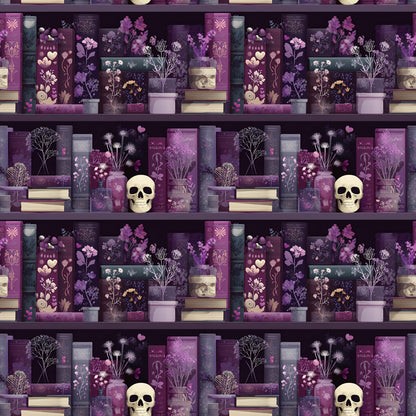 Purple Book Shelves Fabric - Shop now at American Fabric Prints