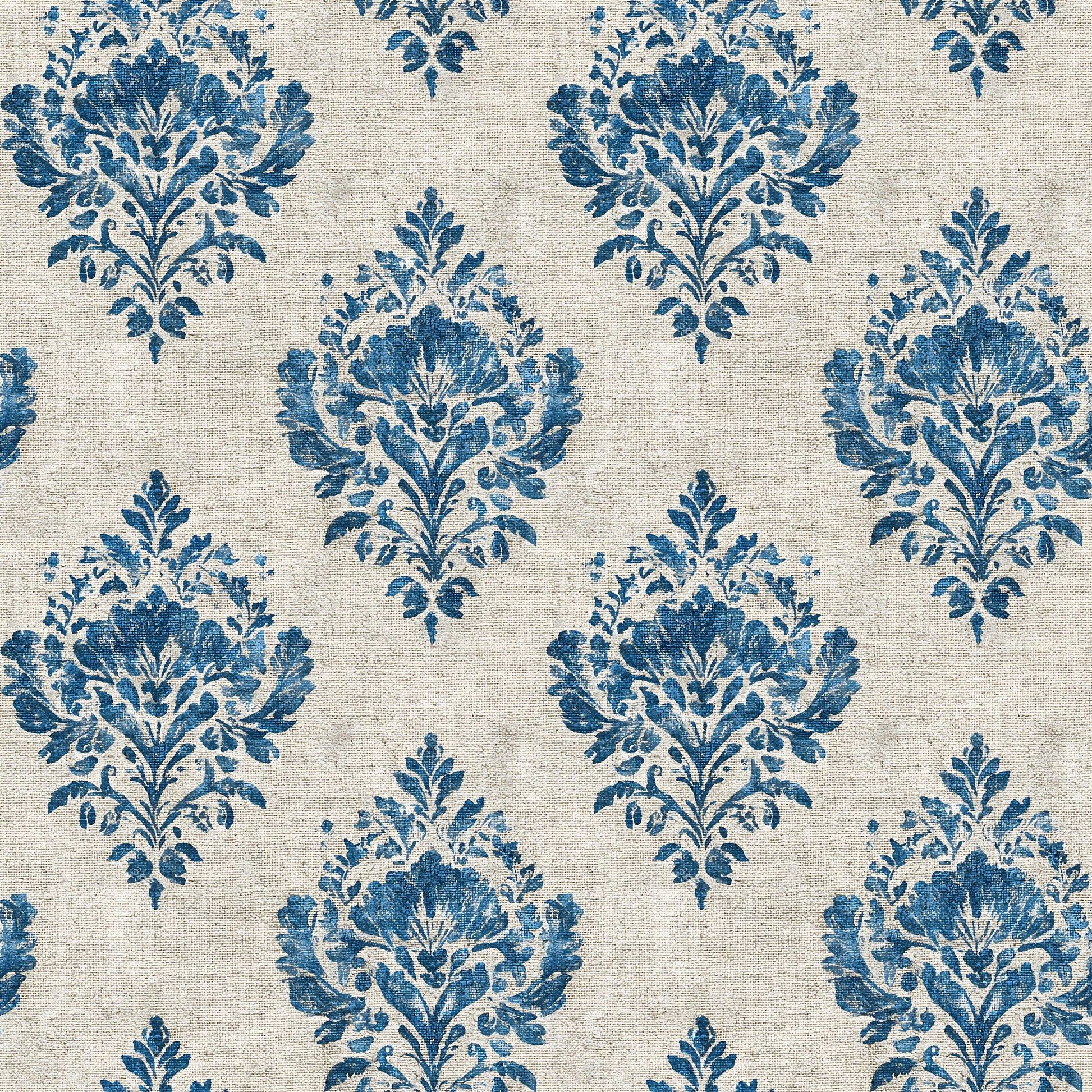 Blue Country Stamp Fabric - Shop now at American Fabric Prints