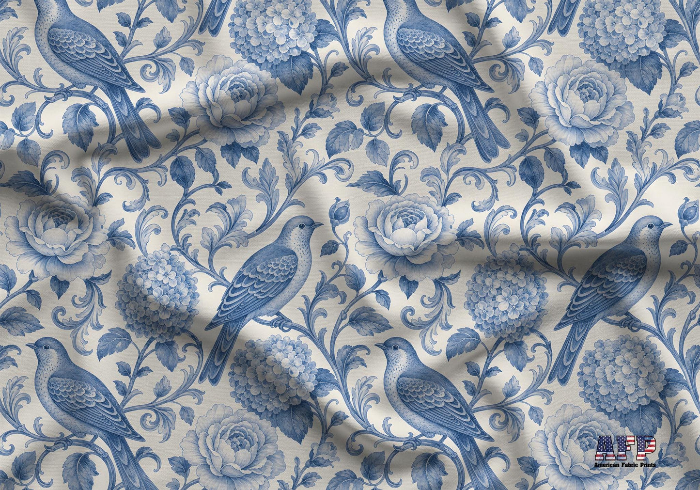 Blue Bird Toile Fabric - Shop now at American Fabric Prints
