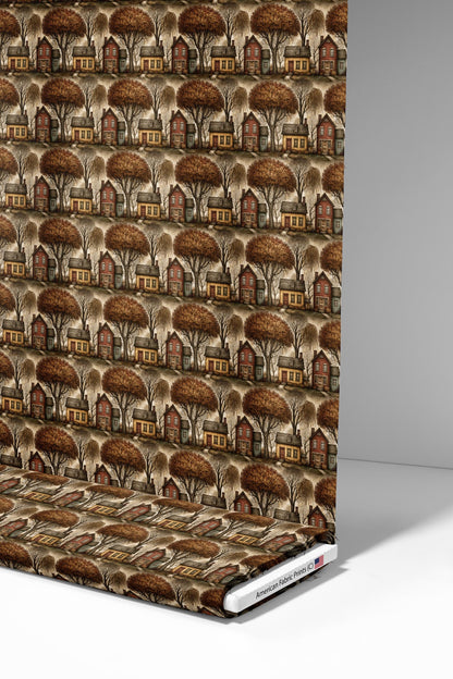 Primitive Folk Art Houses Fabric - Shop now at American Fabric Prints
