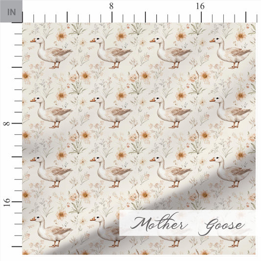 Mother Goose Floral Fabric | Premium Cotton Quilt Fabric | Goose Floral Pattern | Made in the USA | American Fabric Prints | Boho Goose