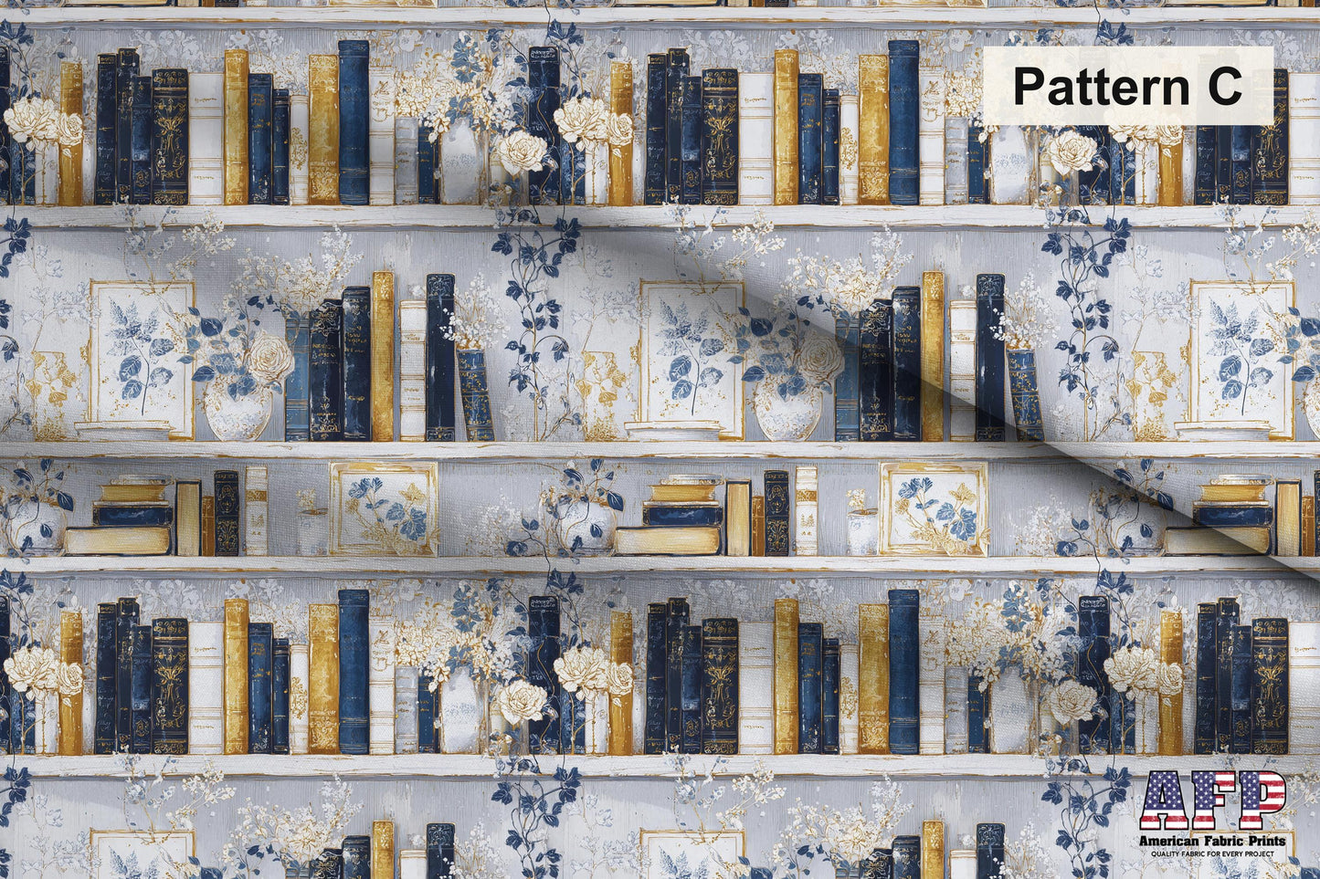 Blue+Cream Book Shelves Fabric Bundle Set - Shop now at American Fabric Prints