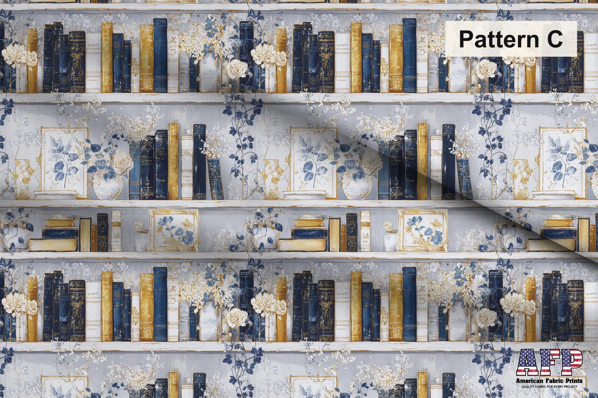 Blue+Cream Book Shelves Fabric Bundle Set - Shop now at American Fabric Prints