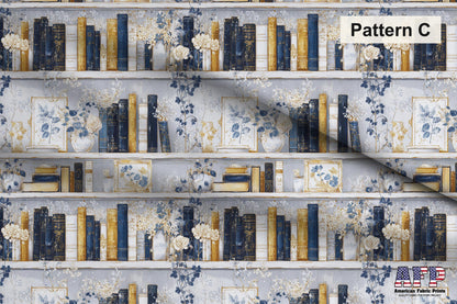 Blue+Cream Book Shelves Fabric Bundle Set - Shop now at American Fabric Prints