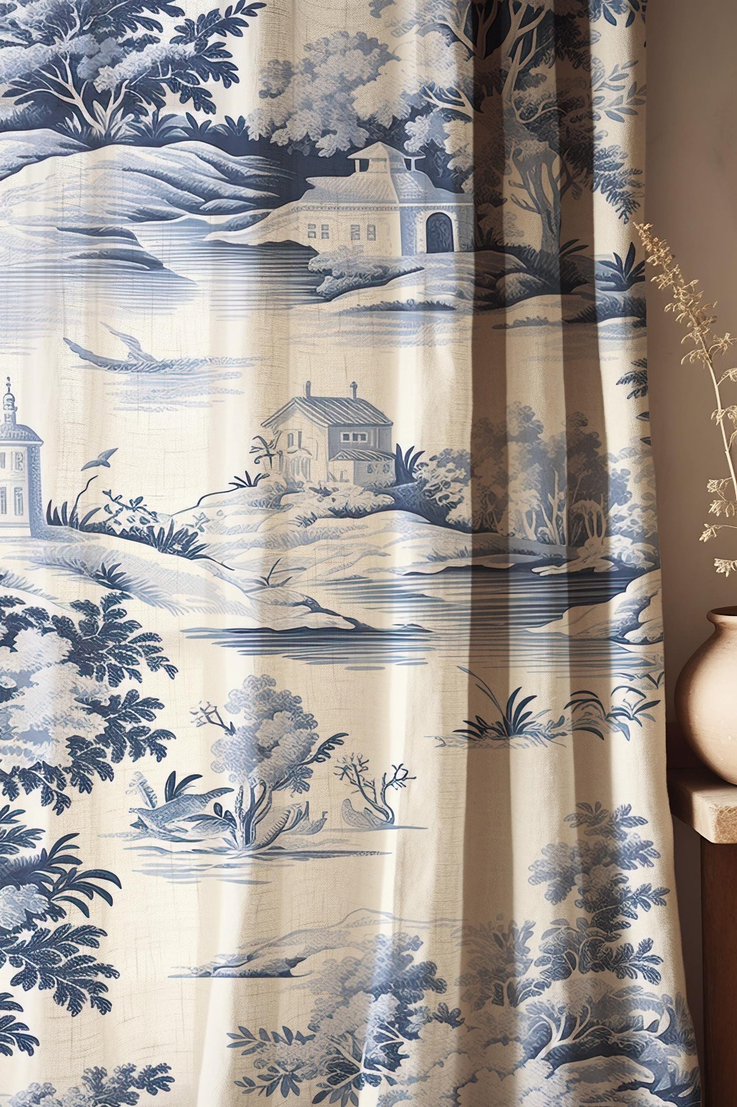 French Toile De Jouy Fabric by the Yard, Toile De Jouy Pattern Fabric, Toile Fabric for Curtains, Upholstery, Pillow Covers, Couch Covering