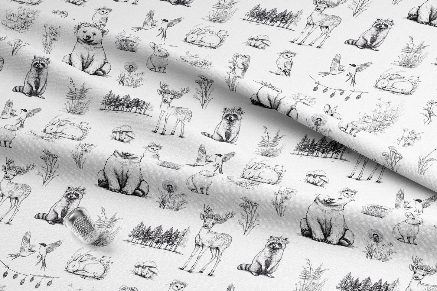 Black and White Woodland Toile Fabric. Shop now at American Fabric Prints.