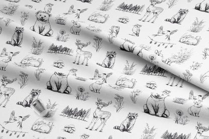 Black and White Woodland Toile Fabric. Shop now at American Fabric Prints.