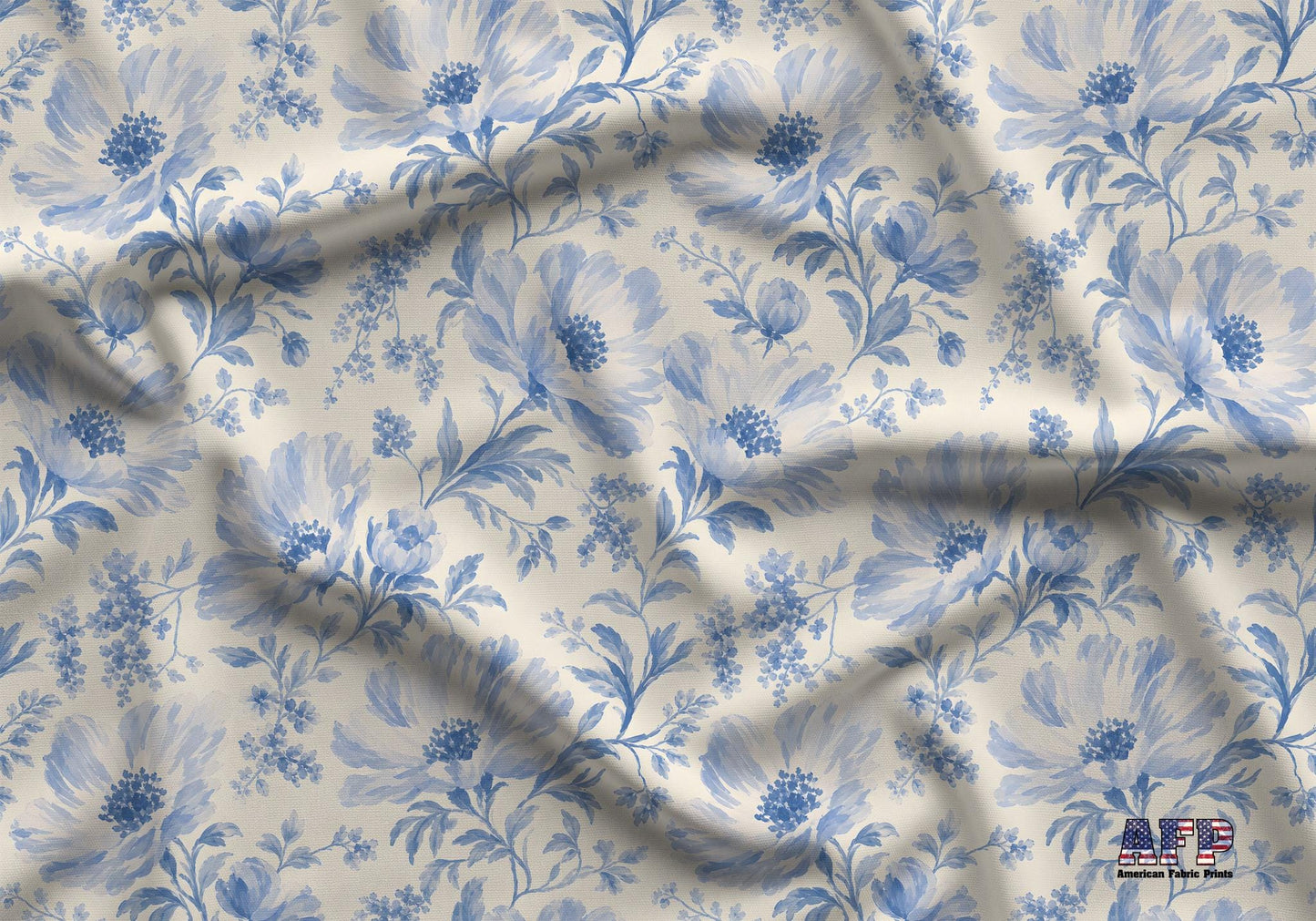 Blue Watercolor Anemone Floral Fabric - Shop now at American Fabric Prints
