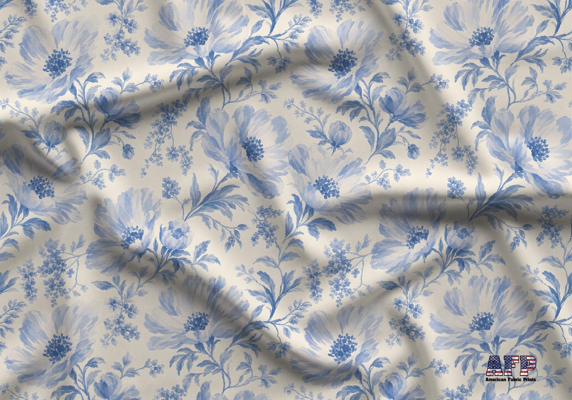 Blue Watercolor Anemone Floral Fabric - Shop now at American Fabric Prints