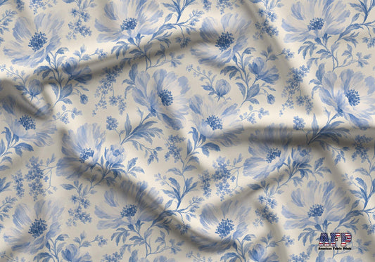 Blue Watercolor Anemone Floral Fabric - Shop now at American Fabric Prints