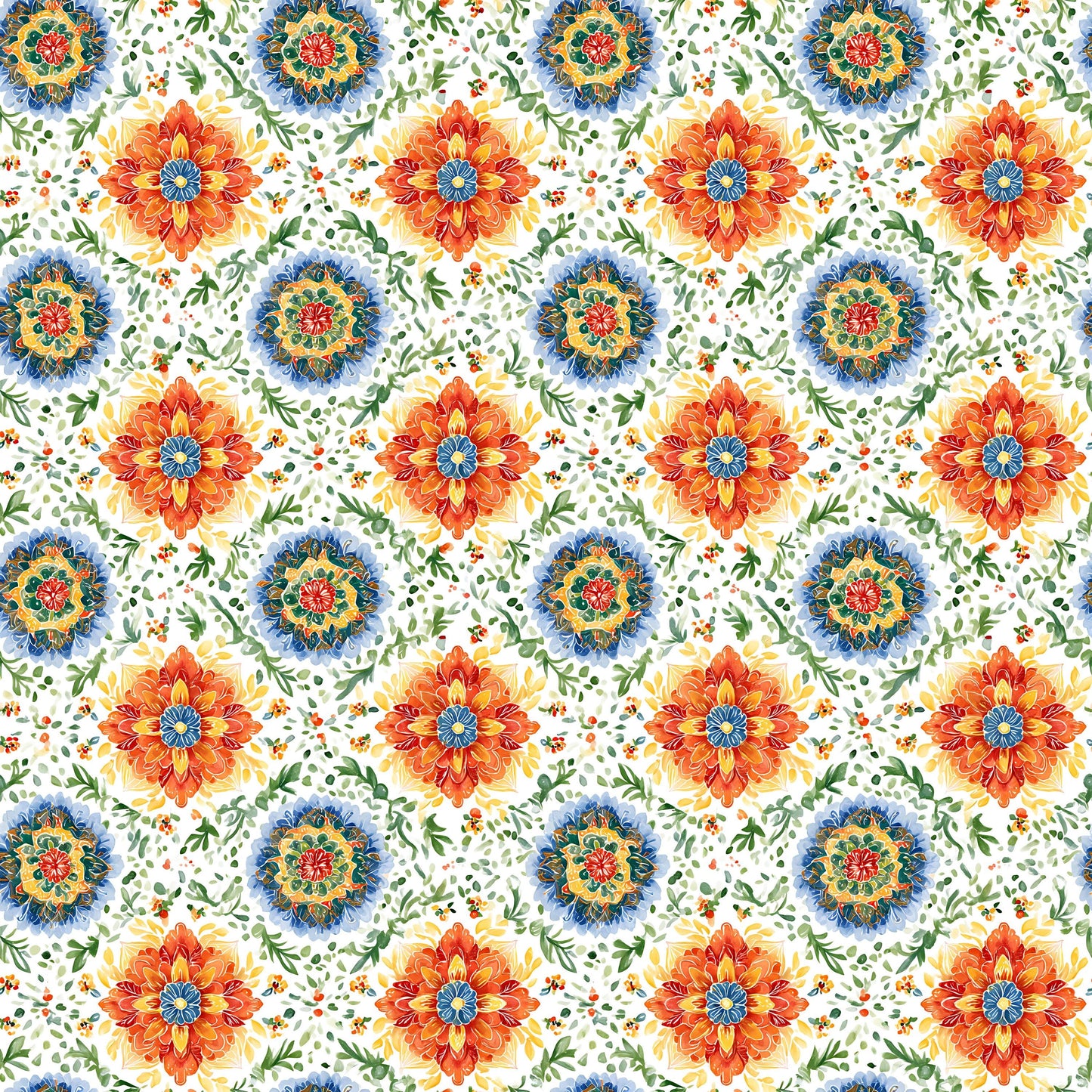 Orange+Blue Floral Fabric - Shop now at American Fabric Prints